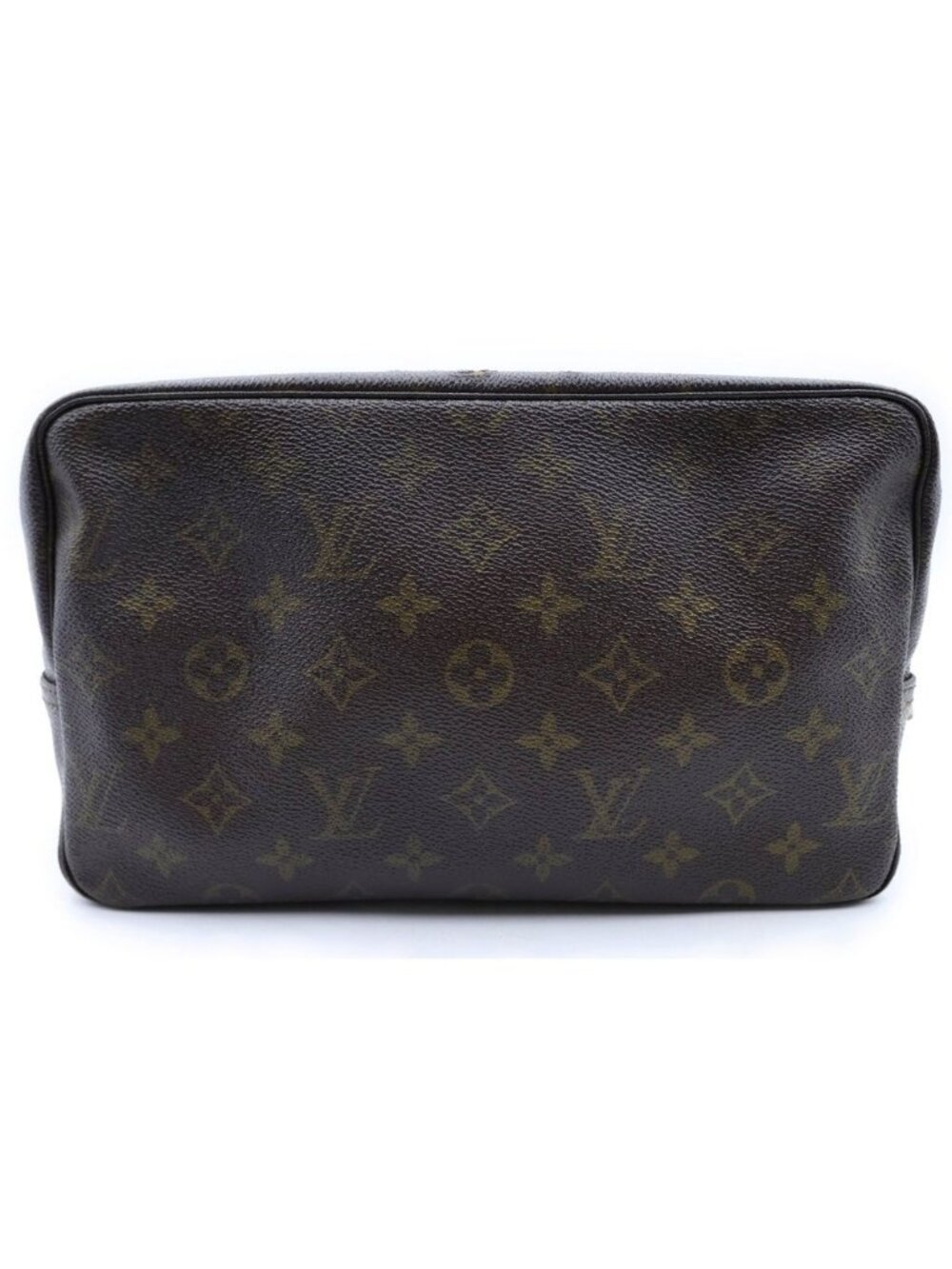 Louis Vuitton Monogram Trousse Toilet Clutch Case Pouch Brown Leather Gold